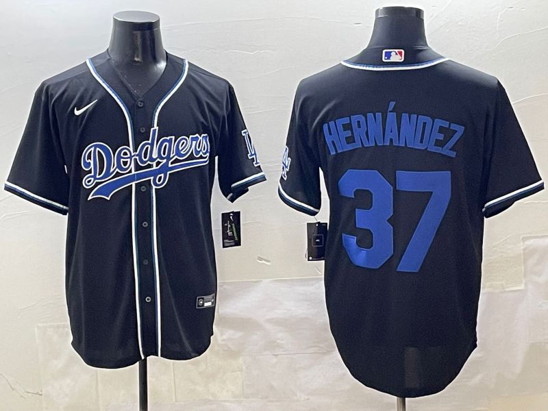 Men 2025 Los Angeles Dodgers #37 Hernandez Black Three generations Fashion Nike MLB Jersey style 8